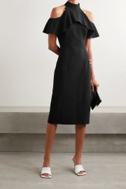 Cold-shoulder ruffled stretch-wool midi dress at Net a Porter