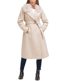 Cole Haan Womens Herringbone Faux-Fur-Collar Belted Wrap Coat Reviews - Coats Jackets - Women - Macys at Macys