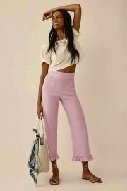 Colette Magic Fabric Ruffle Hem Crop Wide Leg Pants By Maeve3 at Anthropologie