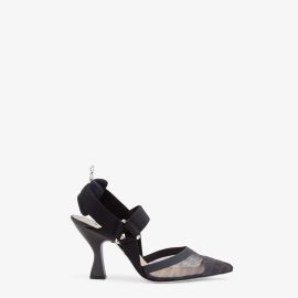 Colibr - Black leather and mesh high-heeled slingbacks Fendi at Fendi