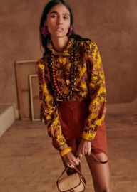 Coline Shirt - Flowers on ochre background - Organic Cotton - Szane at Sezane