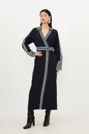 Collared Contrast Twill Woven Belted Midaxi Dress at Karen Millen