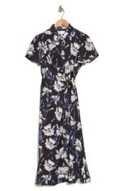 Collared Half Button Wrap Front Shirtdress In Black in Ivory Swoon Floral at Nordstrom Rack