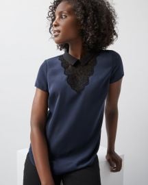 Collared Mixed Media T-Shirt With Lace at RW&Co