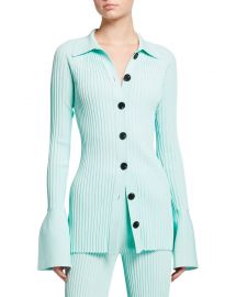 Collared Rib-Knit Cardigan Sweater at Neiman Marcus