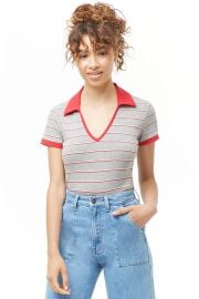 Collared Ribbed Striped Top at Forever 21