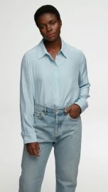 Collared Shirt in Matte-side Silk Charmeuse Seafoam Blue curated on LTK at Argent