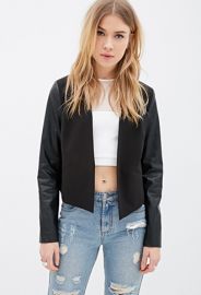 Collarless Faux Leather-Sleeve Blazer  Forever 21 - 2000118234 at Forever 21