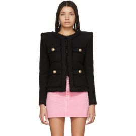 Collarless Tweed Jacket by Balmain at Ssense