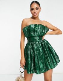 Collective the Label exclusive bandeau mini dress in emerald at ASOS