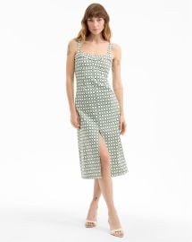 Colleen Stretch-Linen Midi Dress in Dove Multi Green Geometric Print at Veronica Beard