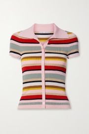 Colleen striped ribbed knit polo shirt by Alice Olivia at Net a Porter