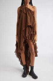 Collina Strada Violet Tiered Ruffle One-Shoulder Silk Chiffon Dress at Nordstrom