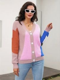 Color Block Long Sleeve Cardigan Button Casual Sweater - Temu at Temu