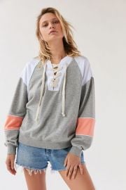 Colorblock Lace-Up Crew Neck Sweatshirt by Out From Under at Urban Outfitters