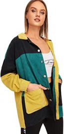 Colorblock Pocket Front Long Sleeve Corduroy Coat at Amazon