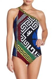 Colorblock Print One Shoulder One-piece Swimsuit by Versace at Nordstrom Rack