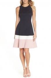 Colorblock Texture Knit Fit  Flare Dress by Eliza J at Nordstrom