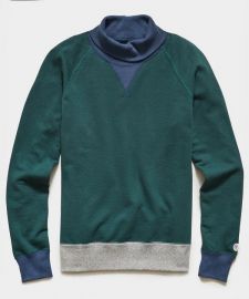 Colorblock Turtlenck Sweatshirt in Hunter Green - at Todd Snyder