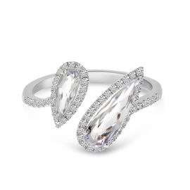 Colormerchants - 14K White Gold Offset Duo Semi Precious Pear White Topaz amp Diamond Ring at Color Merchants