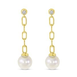 Colormerchants - 14K Yellow Gold Link Pearl Earrings at Color Merchants