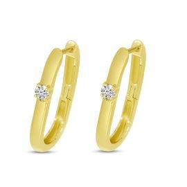 Colormerchants - 14K Yellow Gold Oval Hoop Earrings With Single Diamond at Color Merchants