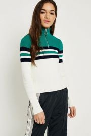 Colourblock Stripe Half-Zip Funnel Neck Jumper by Urban Outfitters at Urban Outfitters