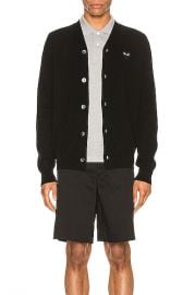 Comme Des Garcons PLAY Lambswool Cardigan with Black Emblem in Black   FWRD at Forward