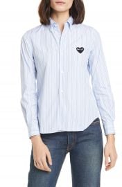 Comme des Gar  ons PLAY Heart Stripe Cotton Shirt   Nordstrom at Nordstrom