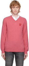 Comme des Garcons Play Pink Double Heart V-Neck Sweater at ssense