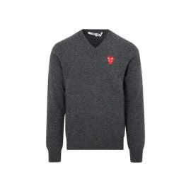 Comme des Garons Play Heart Patch V-Neck Knit Jumper ndash at Cettire