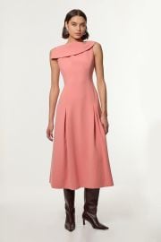 Compact Stretch Asymmetric Neck Tailored Full Skirted Dress at Karen Millen