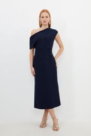 Compact Stretch Drop Shoulder Tailored Midi Dress at Karen Millen