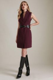 Compact Stretch Notch Neck Belted Short Dress at Karen Millen