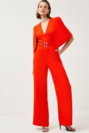 Compact Stretch Viscose Belted Flare Jumpsuit at Karen Millen