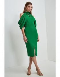 Compact Stretch Viscose Cold Shoulder Dress at Karen Millen