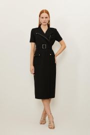 Compact Stretch Wrap Belted Tailored Midi Dress at Karen Millen