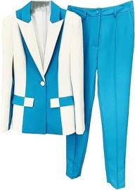 Conjunto de traje de pantalón blazer de negocios para mujer traje de pantalones acampanados con blazer de bloque de color at Amazon