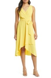 Connected Apparel Tie Belt Faux Wrap High Low Dress at Nordstrom