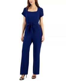 Connected Womens Petal-Sleeve Tie-Waist Square-Neck Jumpsuit - Macys at Macys