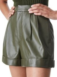 Conry Leather Pleated Cuff Shorts In Olive  Alice And Olivia at Alice + Olivia