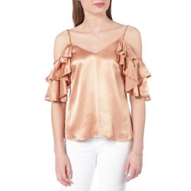 Contemporary Satin Cold Shoulder Ruffle Tank by WAYF at Von Maur