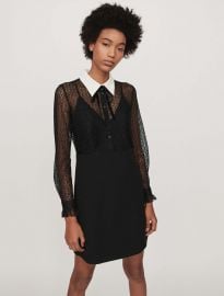 Contrast-Collar Guipure And Crepe Dress by Maje at Maje