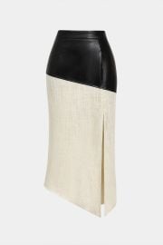 Contrast Faux Leather And Linen Slit Asymmetrical Skirt Micas at Micas