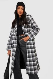 Contrast Flannel Wool Look Coat at Boohoo