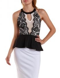 Contrast Lace Peplum Top at Charlotte Russe