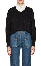 Contrast-Neck Floral Silk Jacquard Blouse Maison Mayle at Barneys