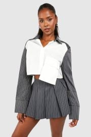 Contrast Sleeve Boxy Cropped Shirt USA at Boohoo