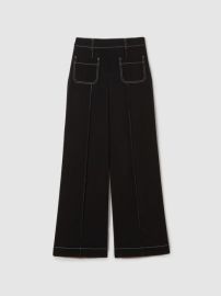 Contrast Stitch Wide Leg Trousers in Black REISS USA at Reiss