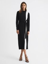 Contrast Stripe Belted Midi Dress in BlackWhite REISS USA at Reiss